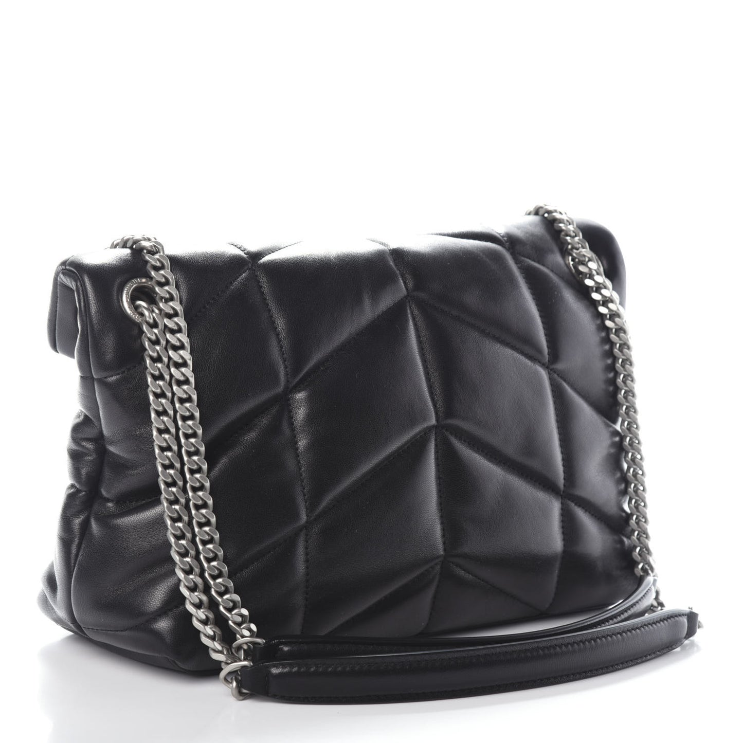 Lambskin Quilted Small Loulou Puffer Monogram Chain Satchel Black