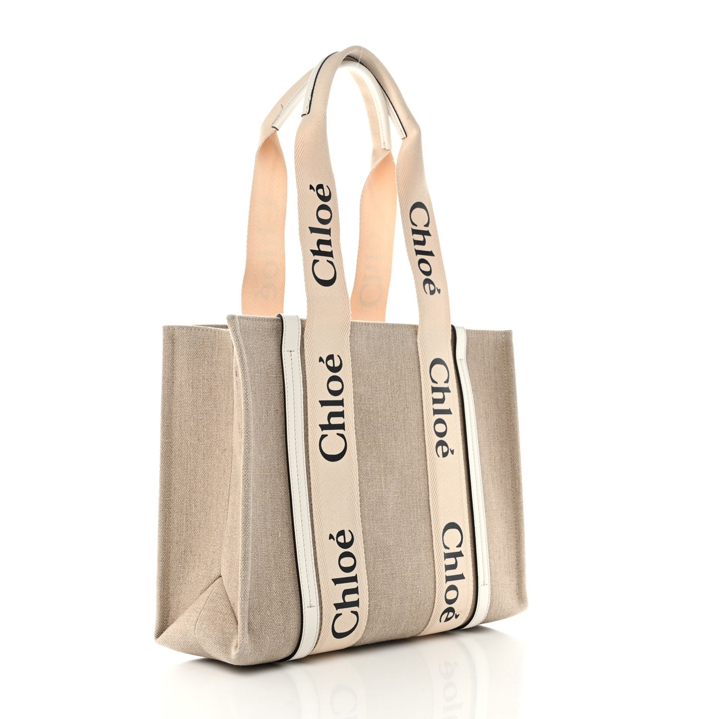 Linen Calfskin Medium Woody Ribbon Tote White
