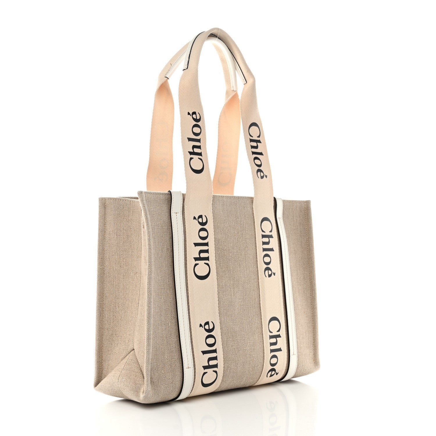 Chloe Linen Calfskin Medium Woody Ribbon Tote White 3 of 12