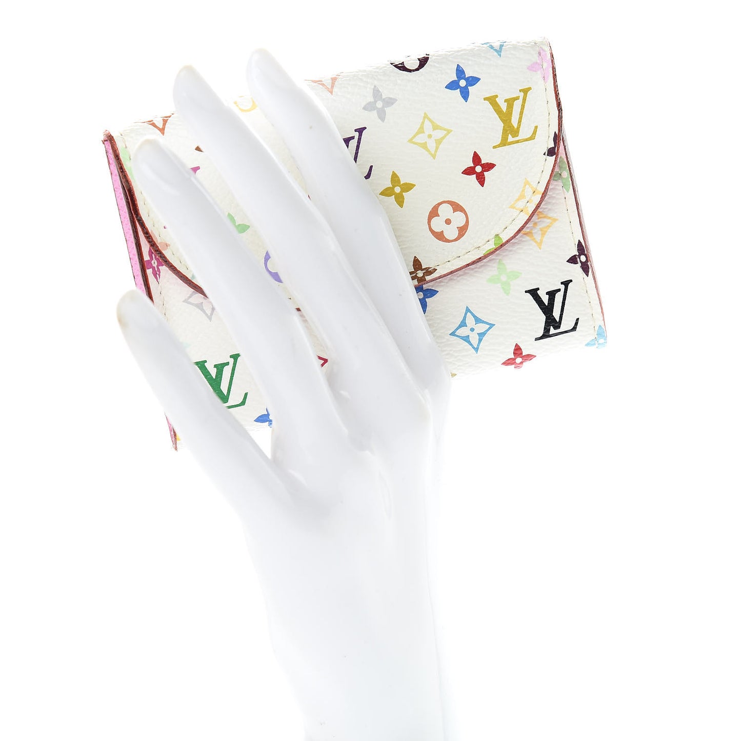 Monogram Multicolor Business Card Holder White Litchi