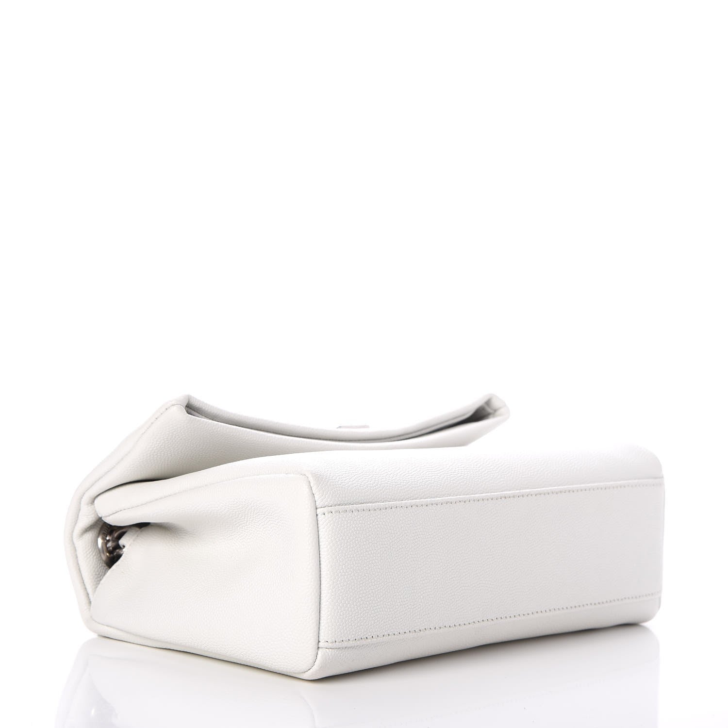 Saint Laurent Grain De Poudre Small West Hollywood Monogram Fold-Over Bag Pearl White 4 of 10