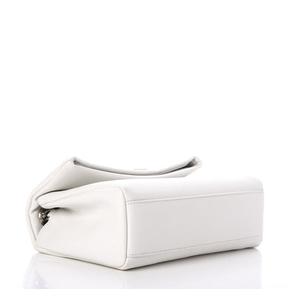 Saint Laurent Grain De Poudre Small West Hollywood Monogram Fold-Over Bag Pearl White 4 of 10