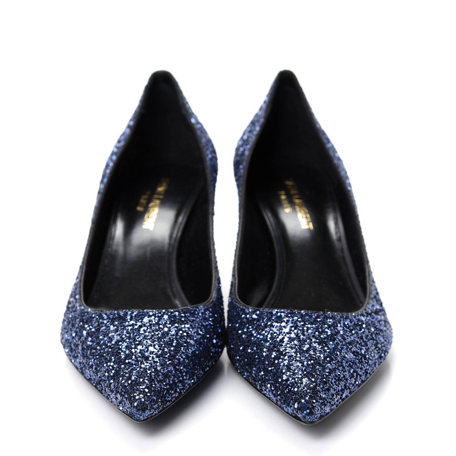 Saint Laurent Charlotte Glitter Point-toe Kitten-Heel Pumps 39.5 Blue 2 of 7