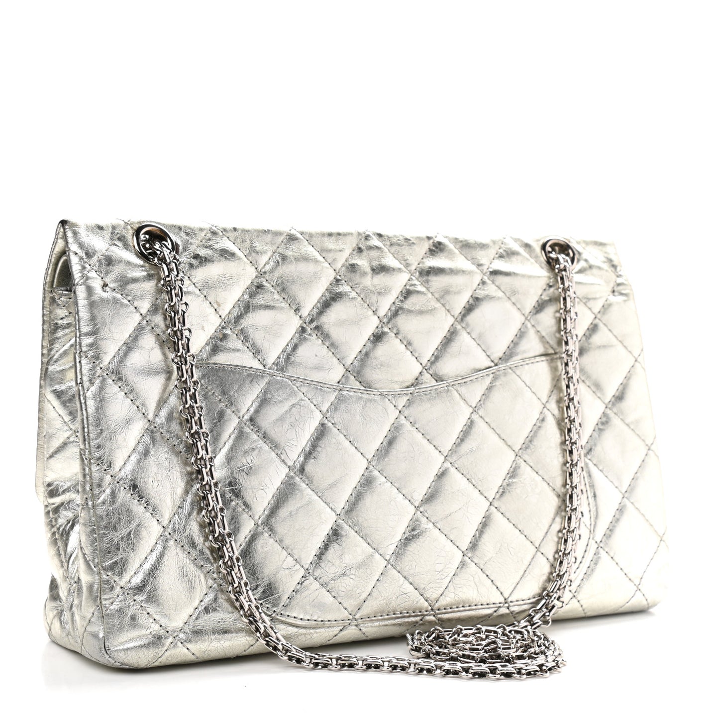 Metallic Aged Calfskin Quilted 2.55 Reissue 227 Flap Silver