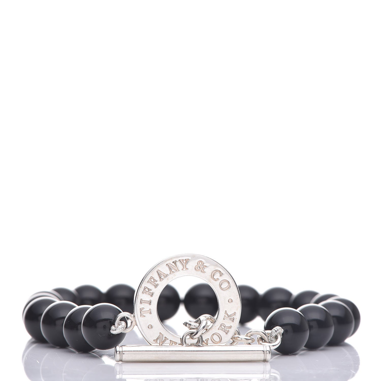 Tiffany Sterling Silver Black Onyx Bead Toggle Bracelet 3 of 5