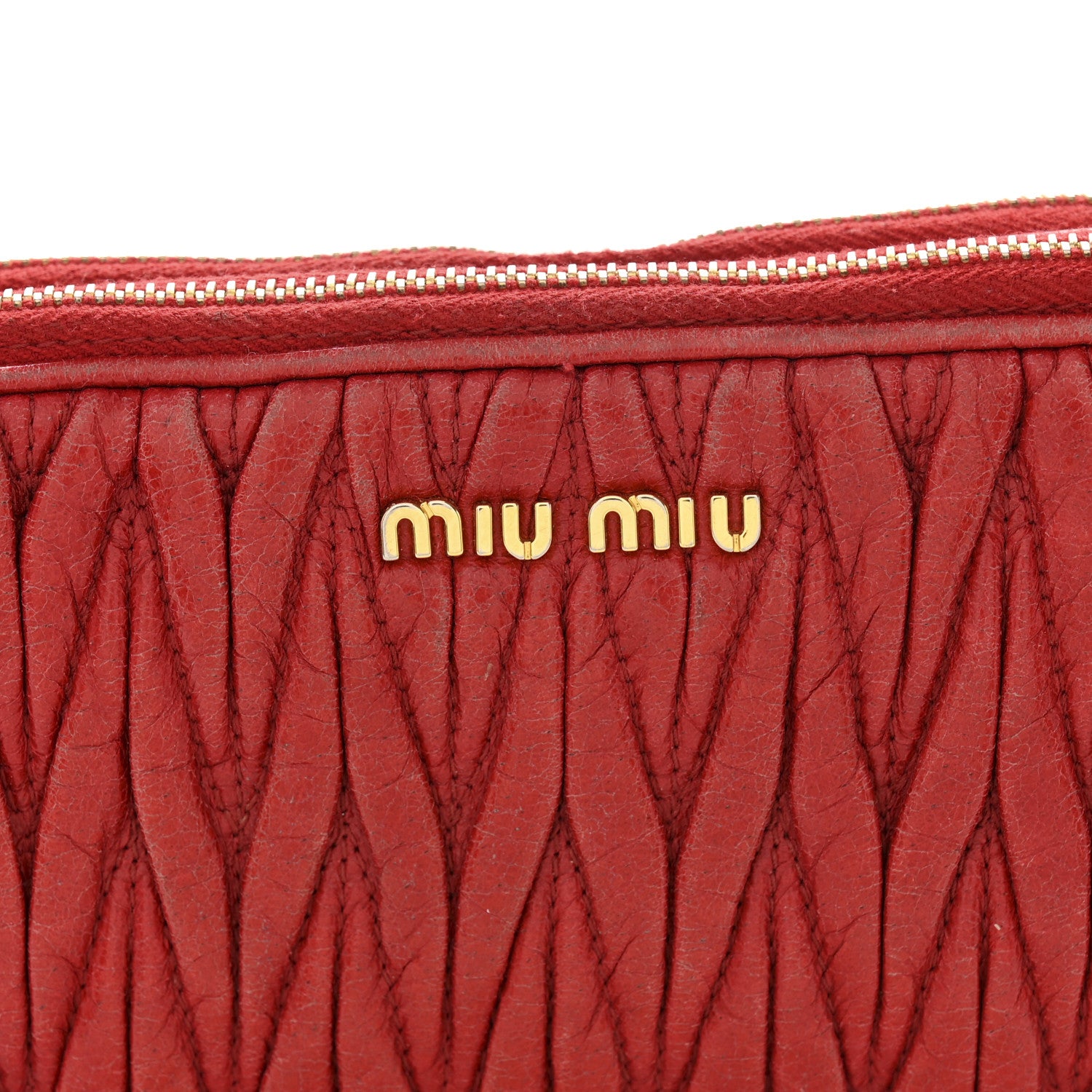 Miu Miu Nappa Matelasse Double Zip Pochette Clutch Rosso 8 of 13