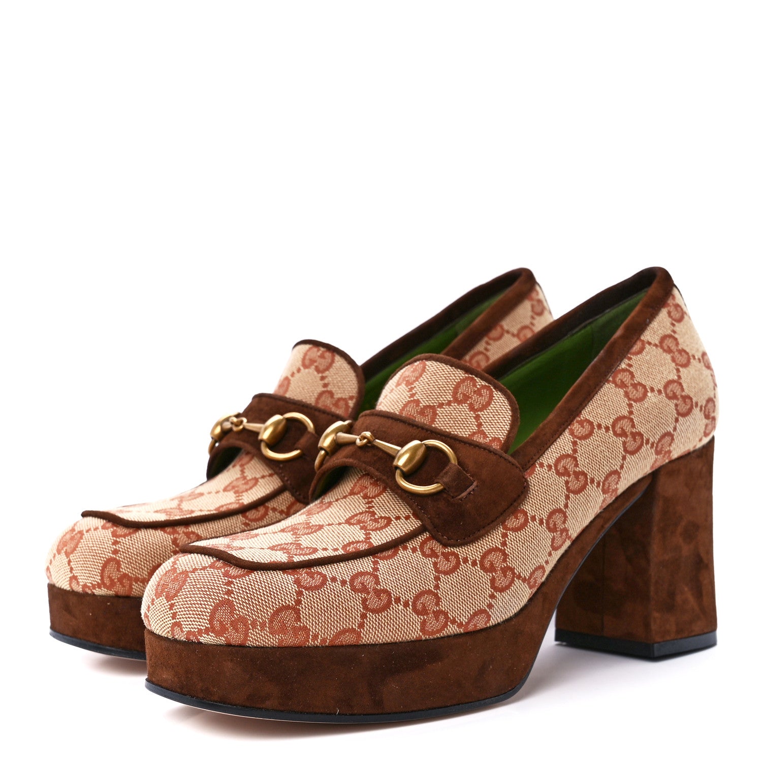 Gucci GG Monogram Suede Houdan Mid Heel Platform Loafers 39 Beige Ruggine Maroon 3 of 10