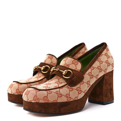 Gucci GG Monogram Suede Houdan Mid Heel Platform Loafers 39 Beige Ruggine Maroon 3 of 10
