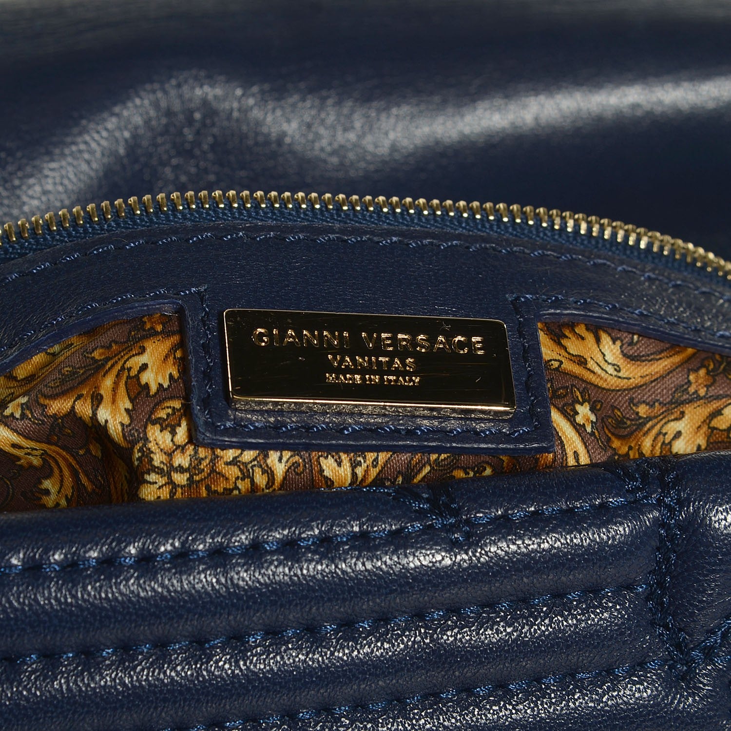 Versace Barocco Quilted Nappa Altea Vanitas Satchel Blue 6 of 9