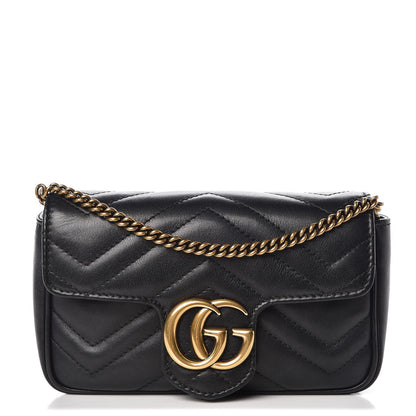 Gucci Calfskin Matelasse Super Mini GG Marmont Shoulder Bag Black 1 of 10