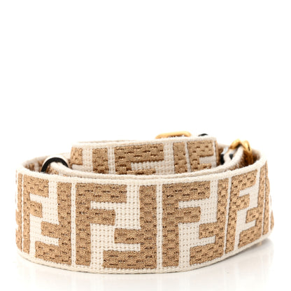 Fendi Jacquard Ribbon Vitello King FF Bi-Color Intreccio Adjustable Strap You Beige 2 of 5