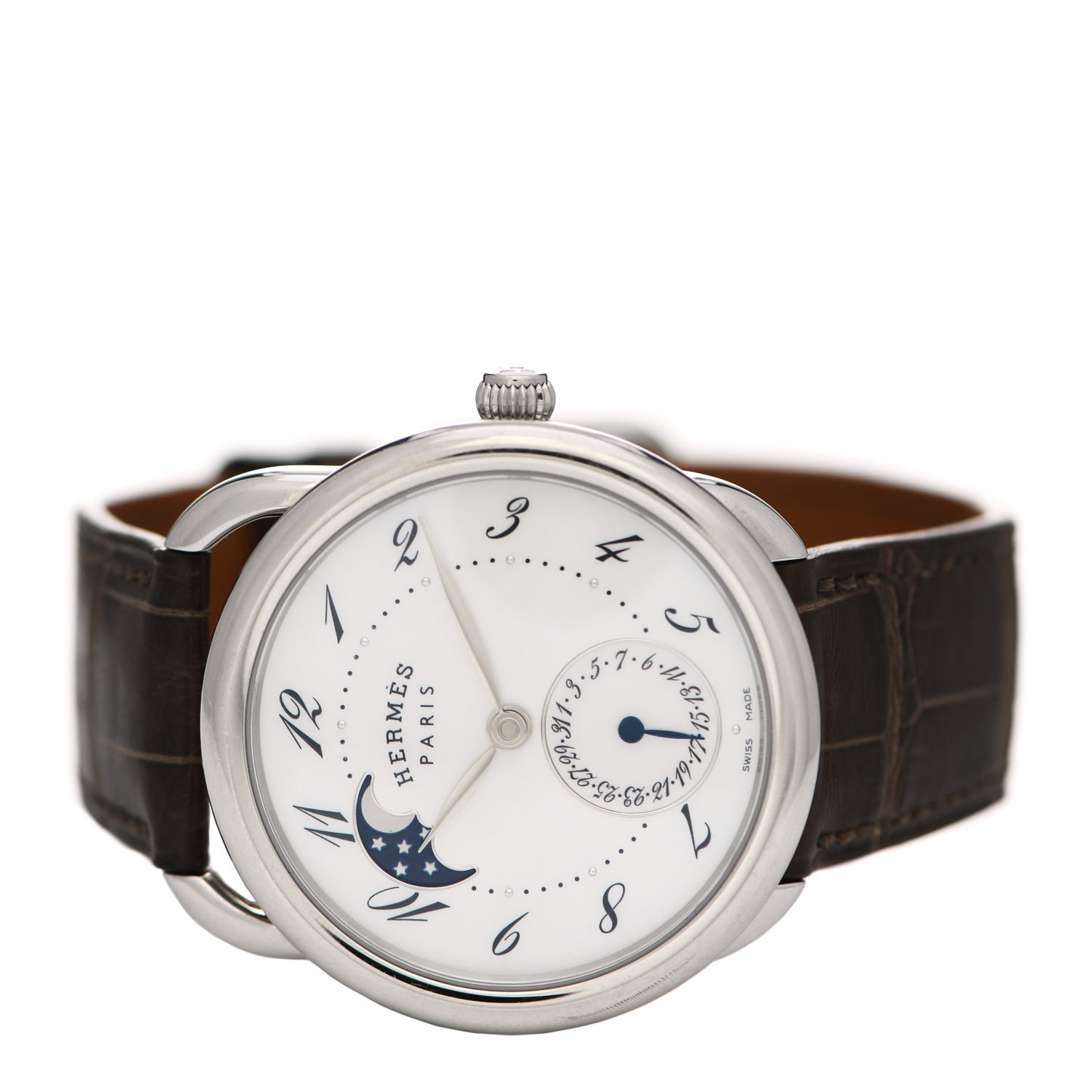 Stainless Steel Alligator Mother of Pearl 38mm Arceau Petite Lune Automatic Watch Havane
