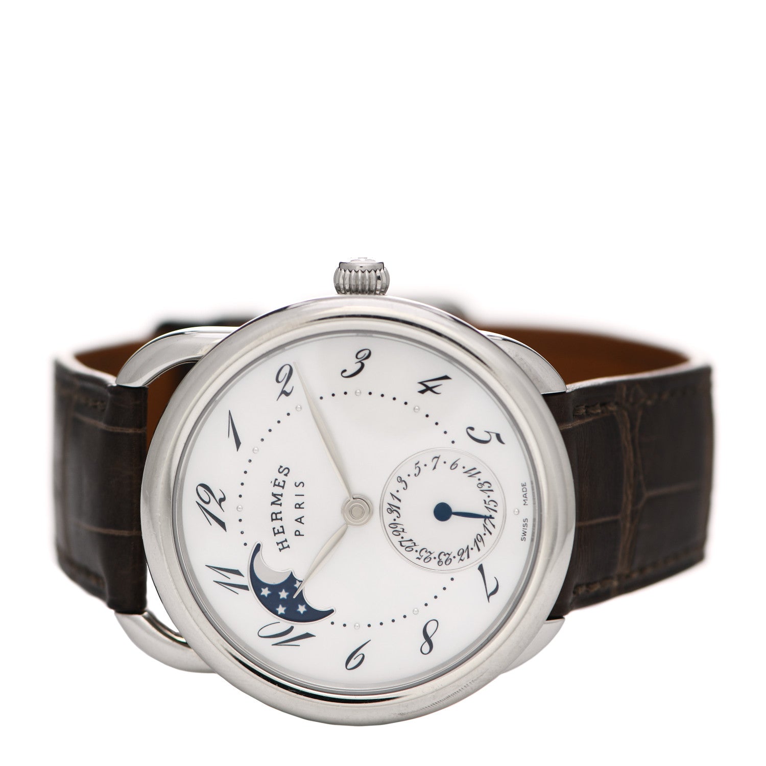 Hermes Stainless Steel Alligator Mother of Pearl 38mm Arceau Petite Lune Automatic Watch Havane 2 of 5