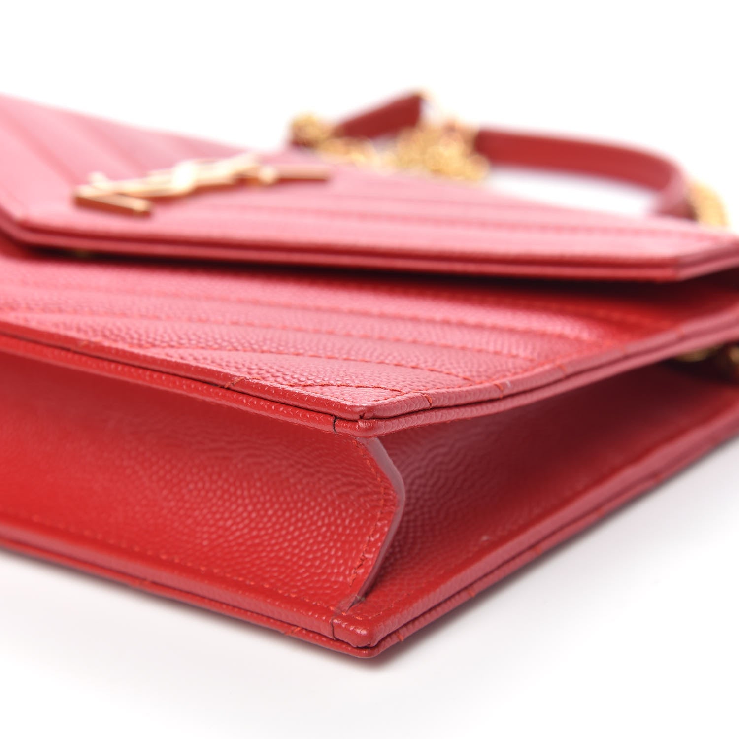 Saint Laurent Grain De Poudre Matelasse Chevron Monogram Envelope Chain Wallet New Red 8 of 10