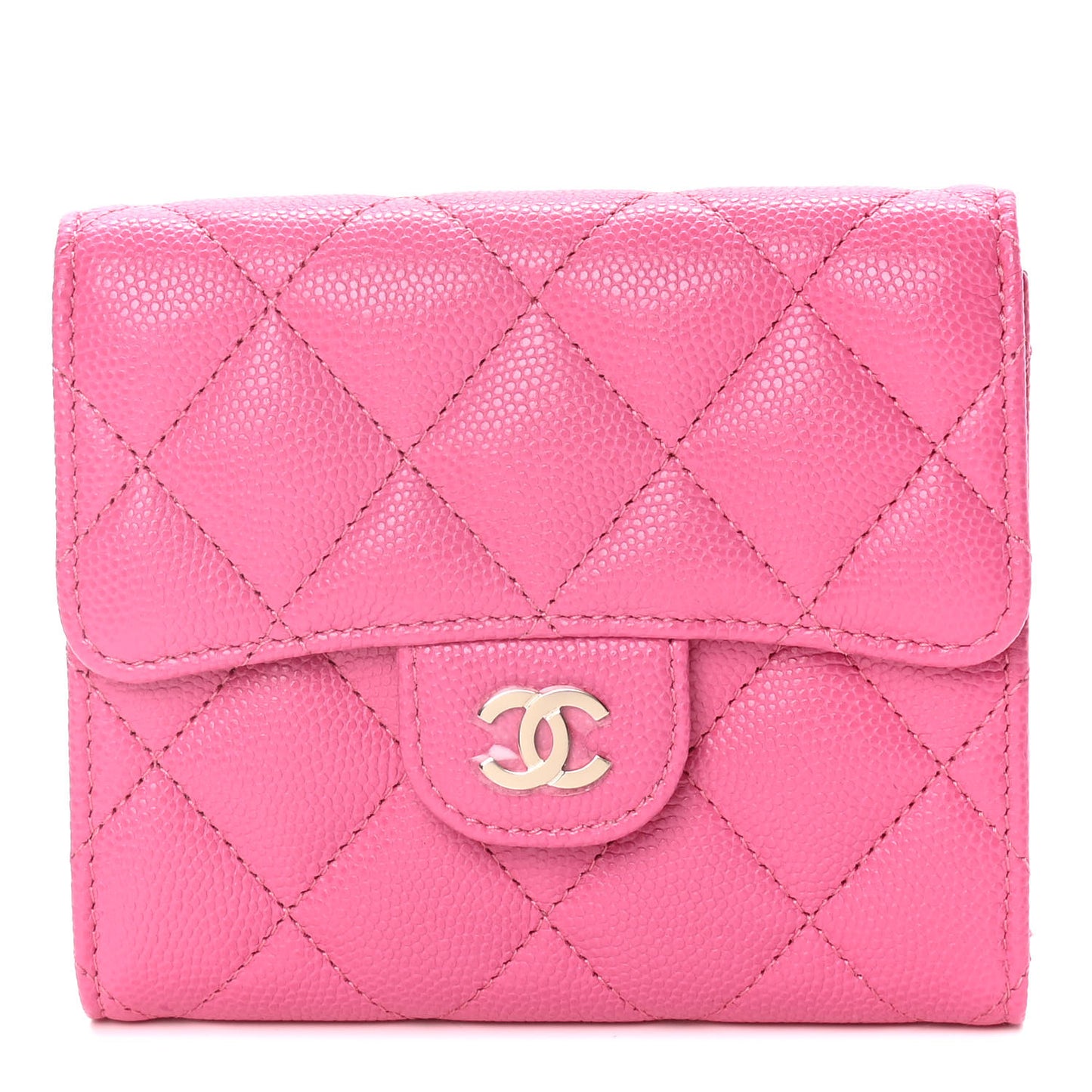 Caviar Quilted Compact Flap Wallet Pink