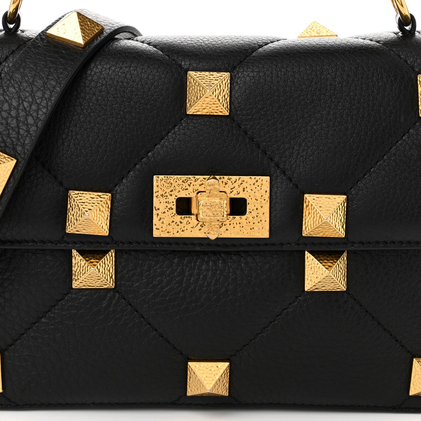 Grained Calfskin Medium Roman Stud Shoulder Bag Black