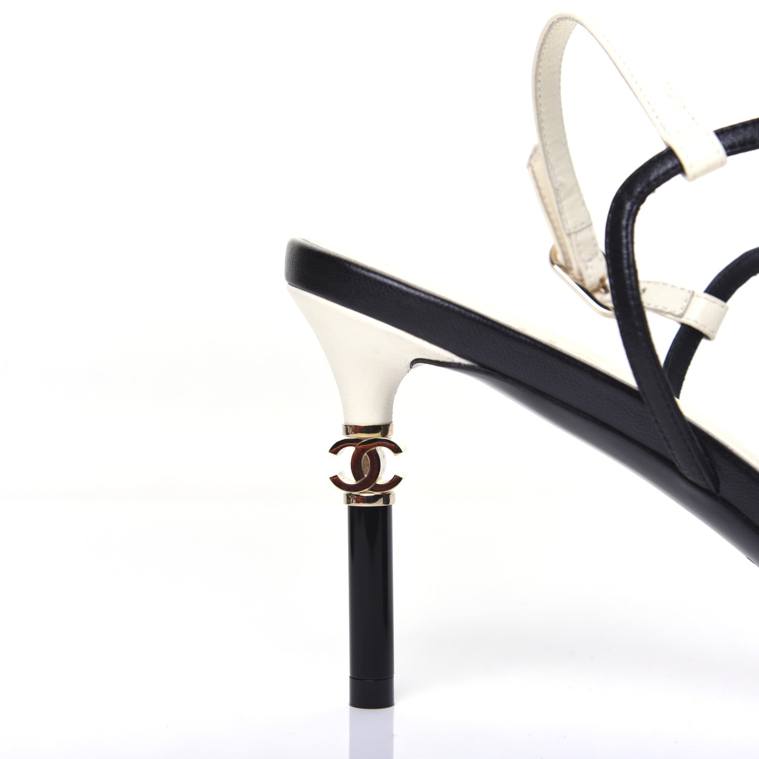 Chanel Calfskin CC Sandals 38.5 Black White 7 of 10