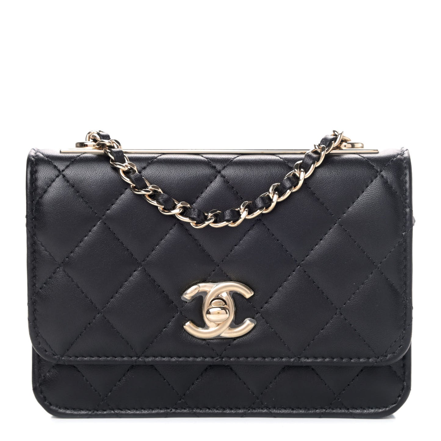 Lambskin Quilted Mini Trendy CC Wallet On Chain WOC Black