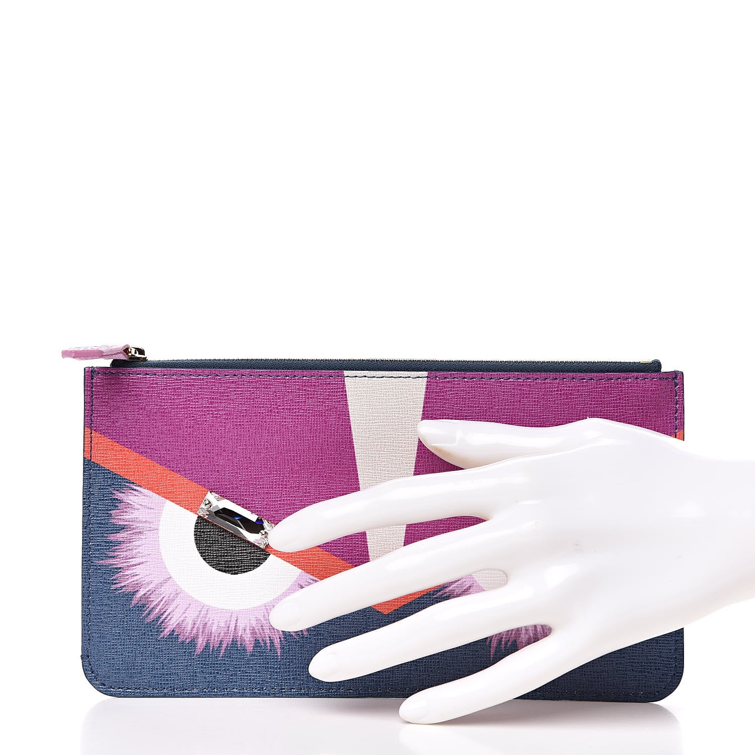 Fendi Vitello Elite Crystal Eye Monster Zip Pouch Cobalt Multicolor 2 of 7