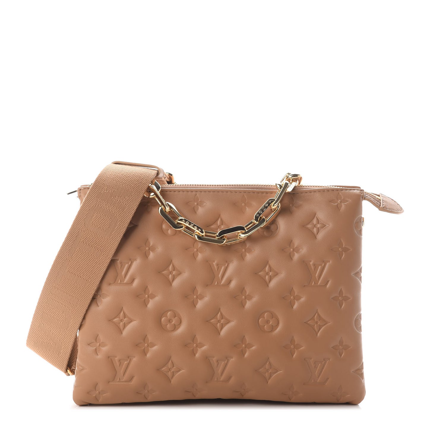 Lambskin Embossed Monogram Coussin PM Camel