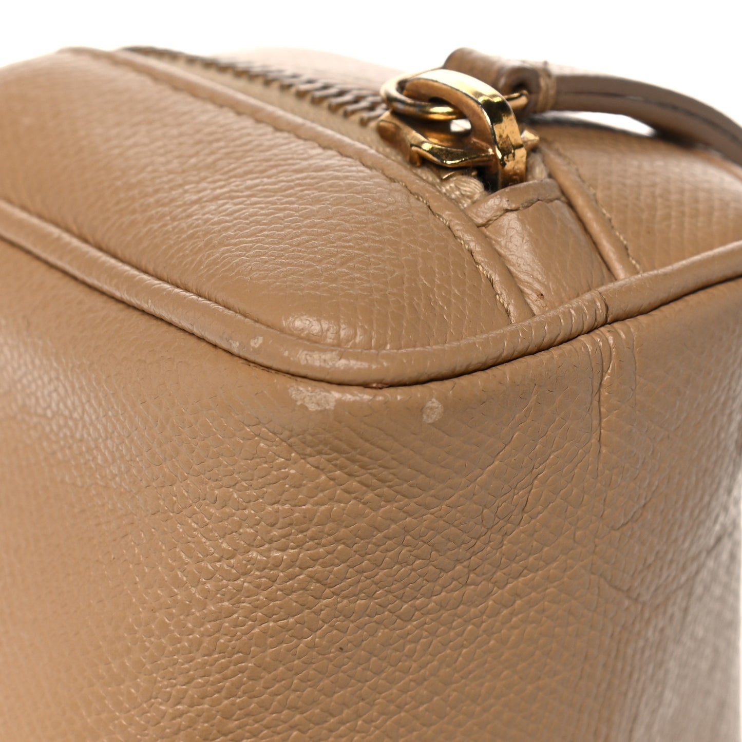 Grained Calfskin CC Button Pouch Cosmetic Case Beige