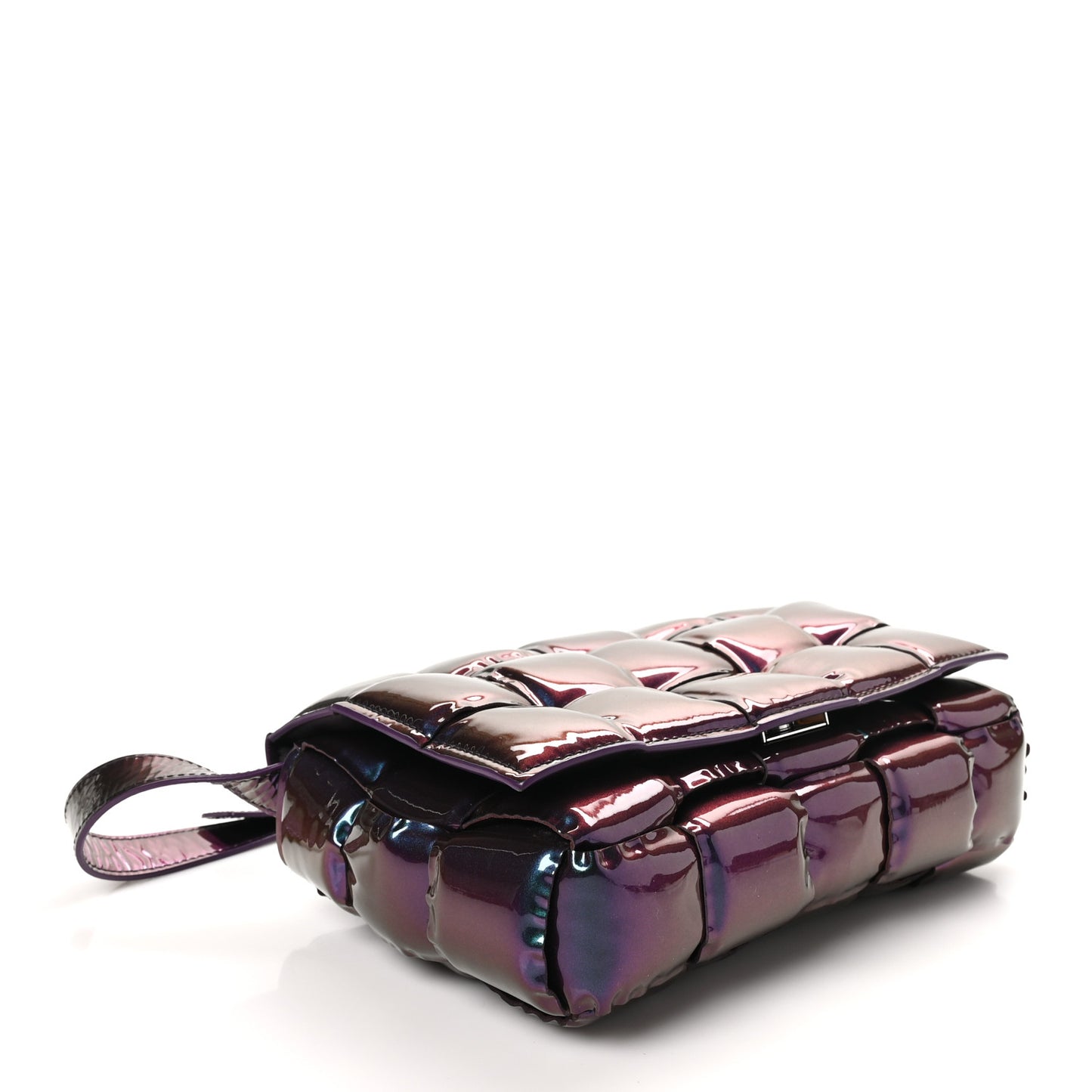 Glossy Nail Polish Nappa Maxi Intreccio Padded Cassette Crossbody Bag Holographic