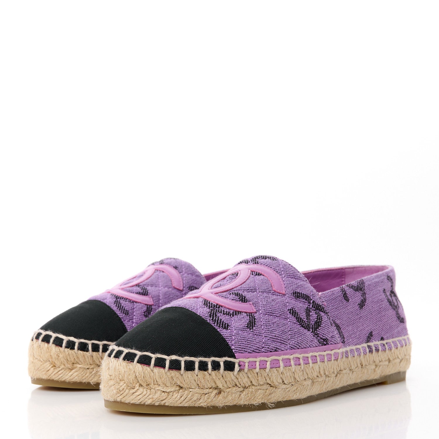 Chanel Cotton Jacquard Grosgrain CC Print Espadrilles 36 Purple Black 3 of 11