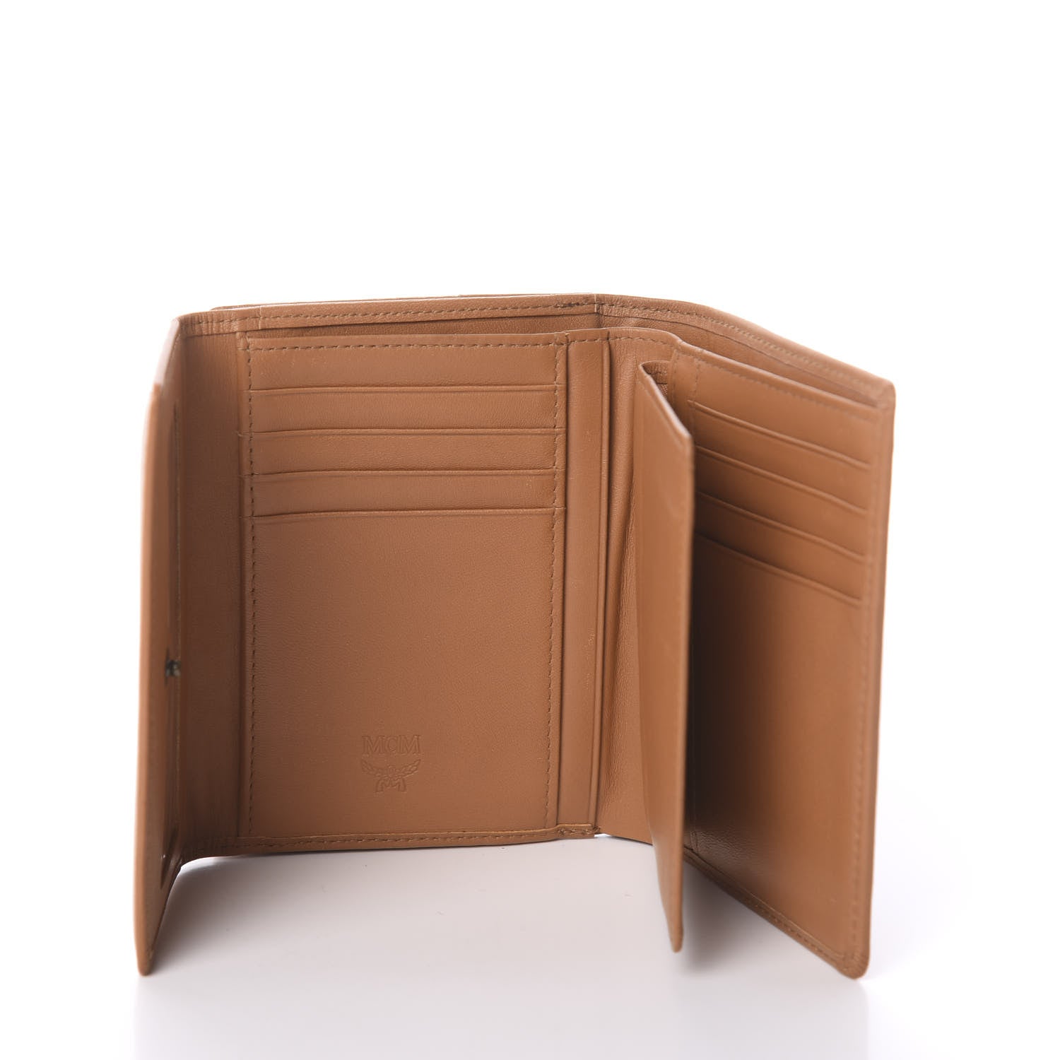 MCM Calfskin Studded Compact Wallet Cognac 5 of 6