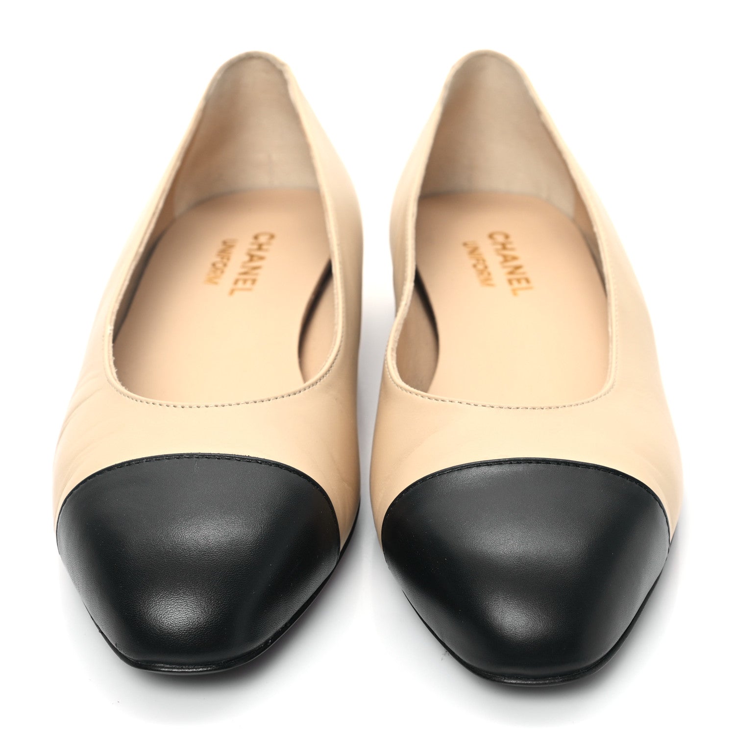 Chanel Lambskin Cap Toe Ballerina Flats 40 Beige Black 2 of 9