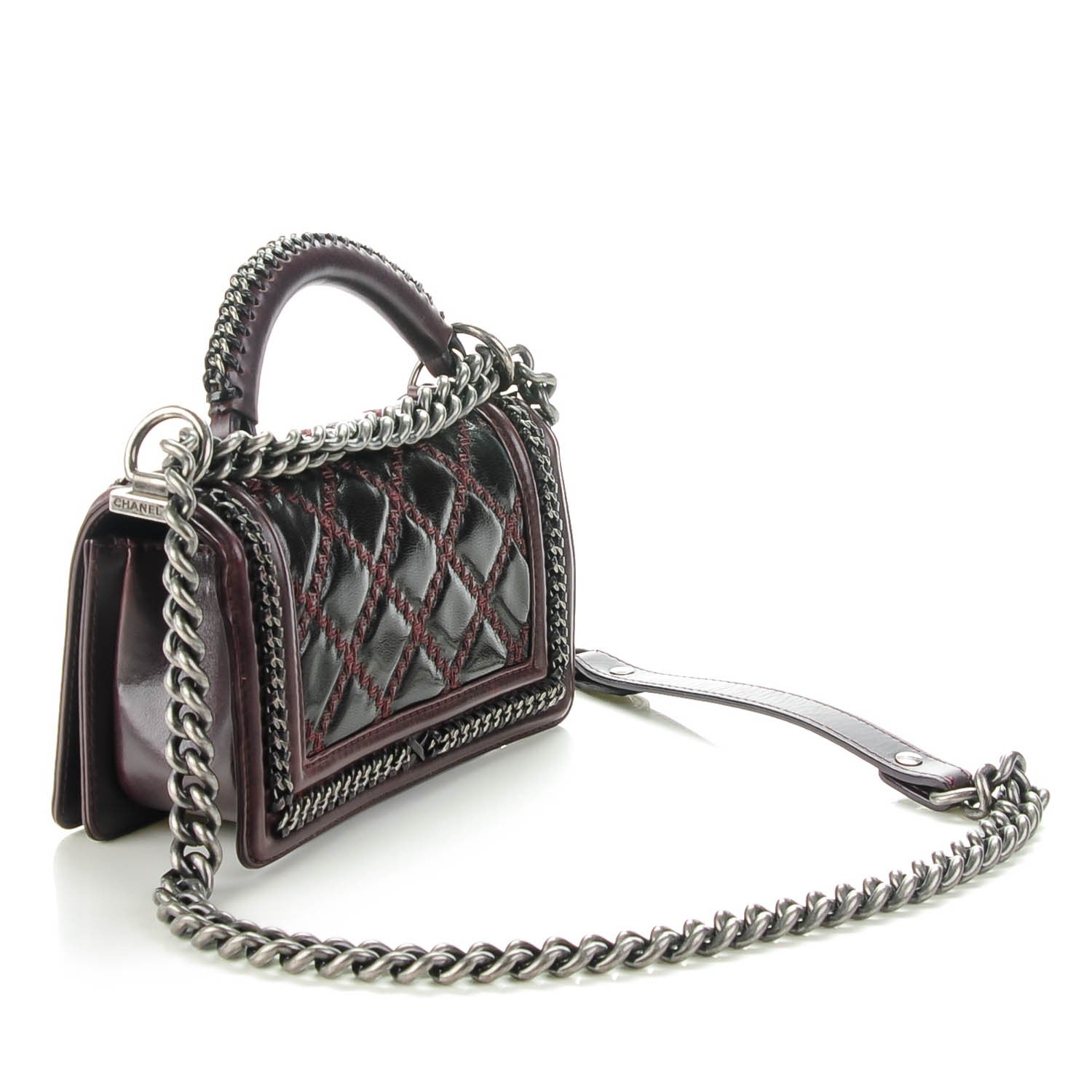 Chanel Goatskin Quilted Small Boy Handle Flap Burgundy 3 of 7