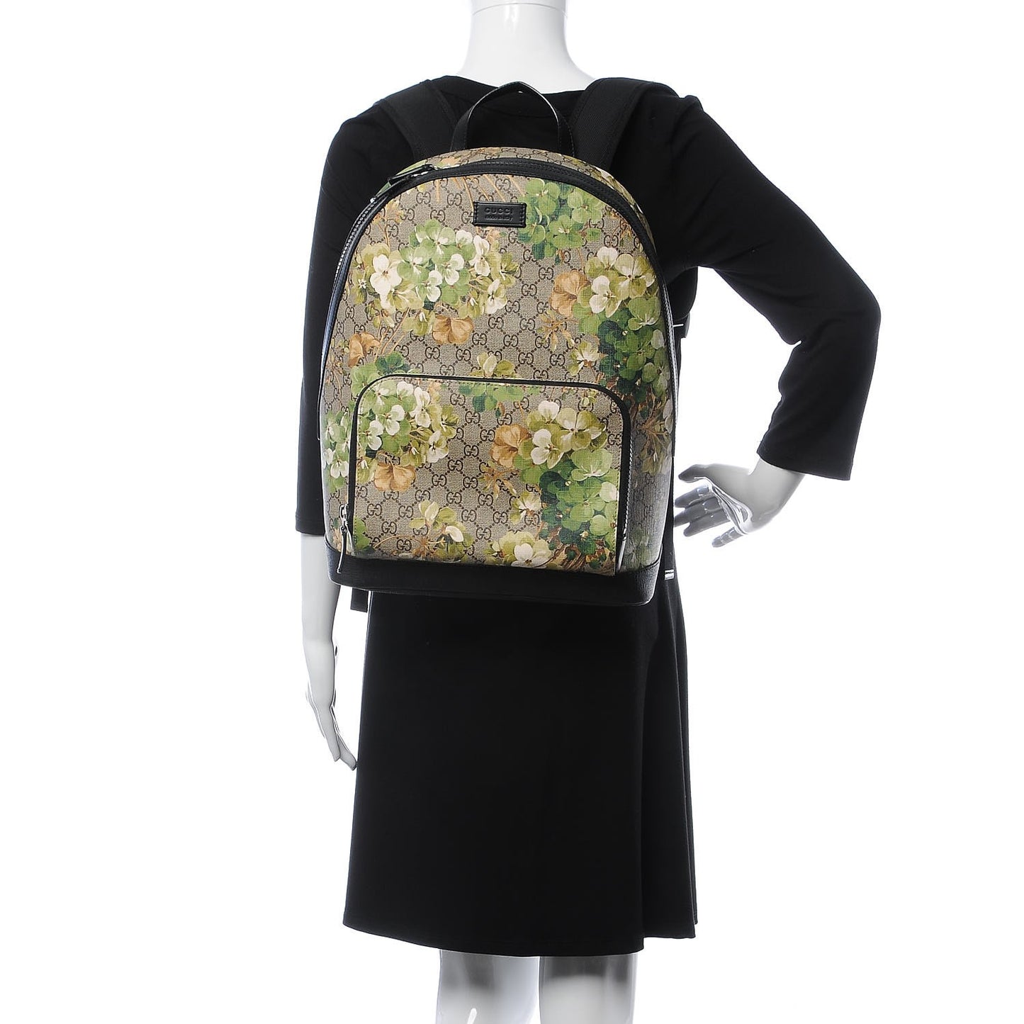 GG Supreme Monogram Blooms Medium Day Backpack Beige New Military Black
