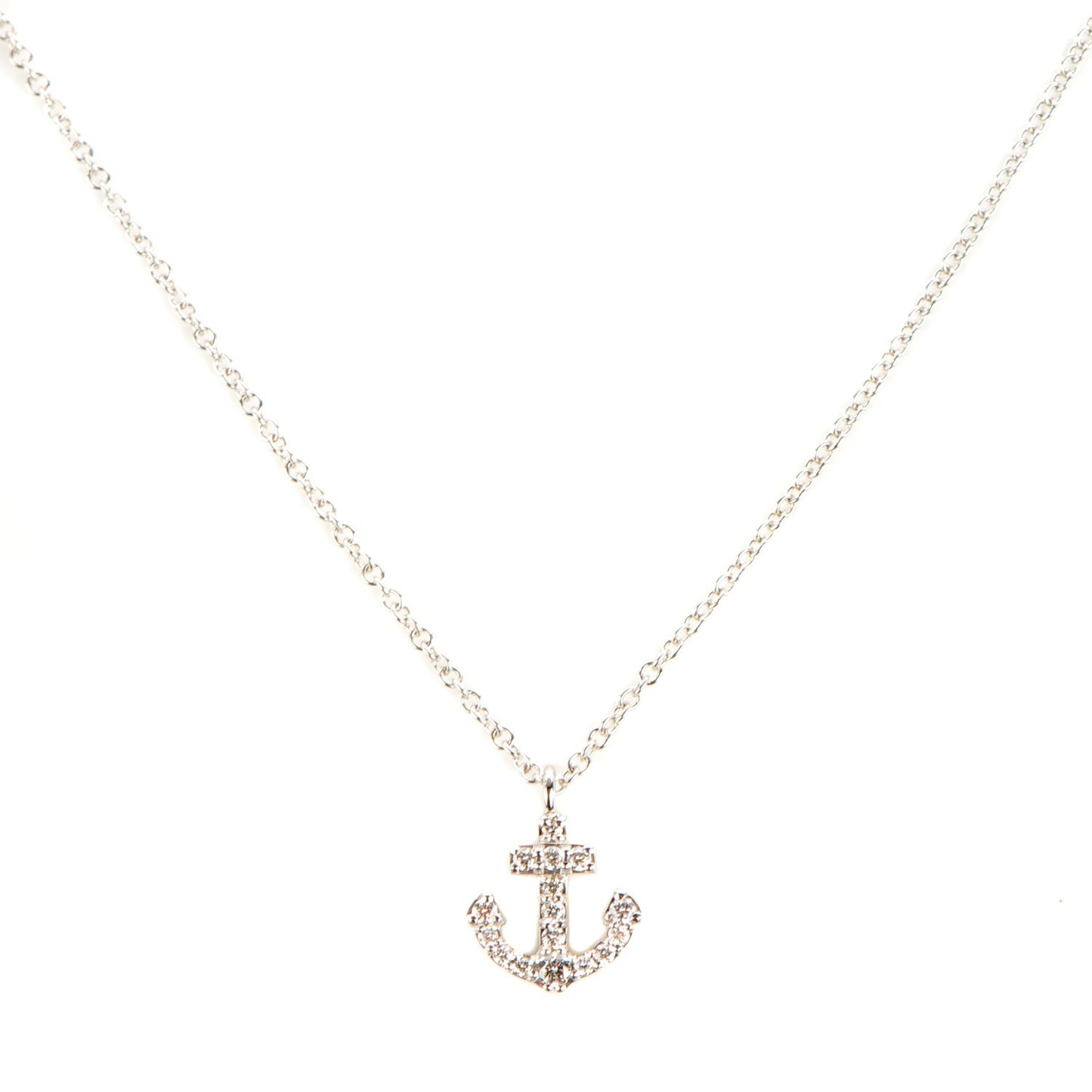 18K White Gold Diamond Mini Metro Anchor Pendant Necklace