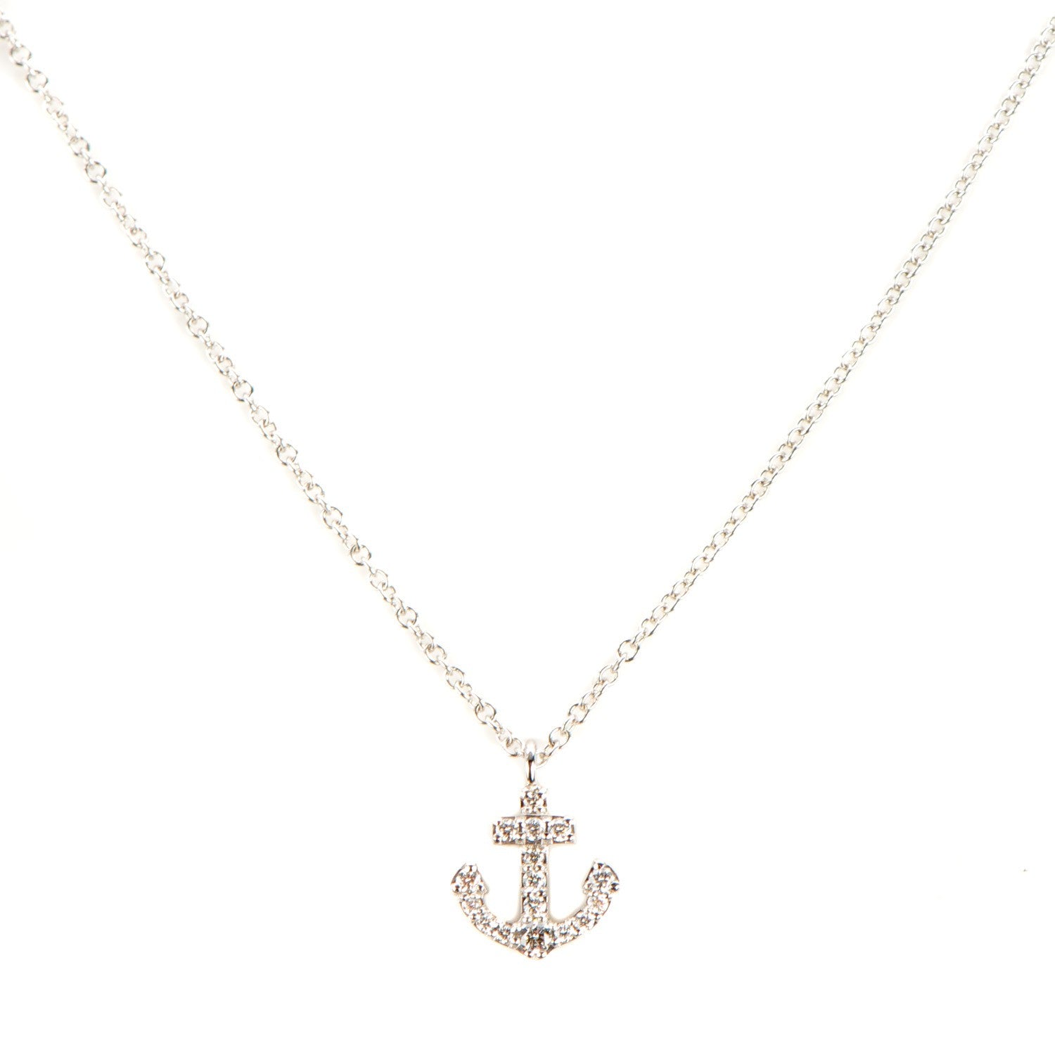 Tiffany 18K White Gold Diamond Mini Metro Anchor Pendant Necklace 1 of 5