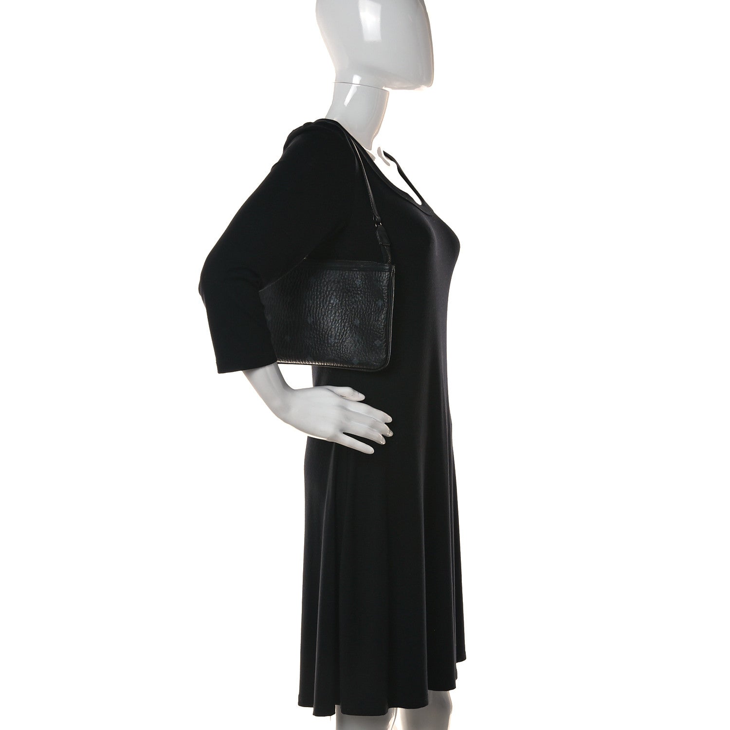 MCM Visetos Anya Shopper Tote Pouch Black 3 of 10