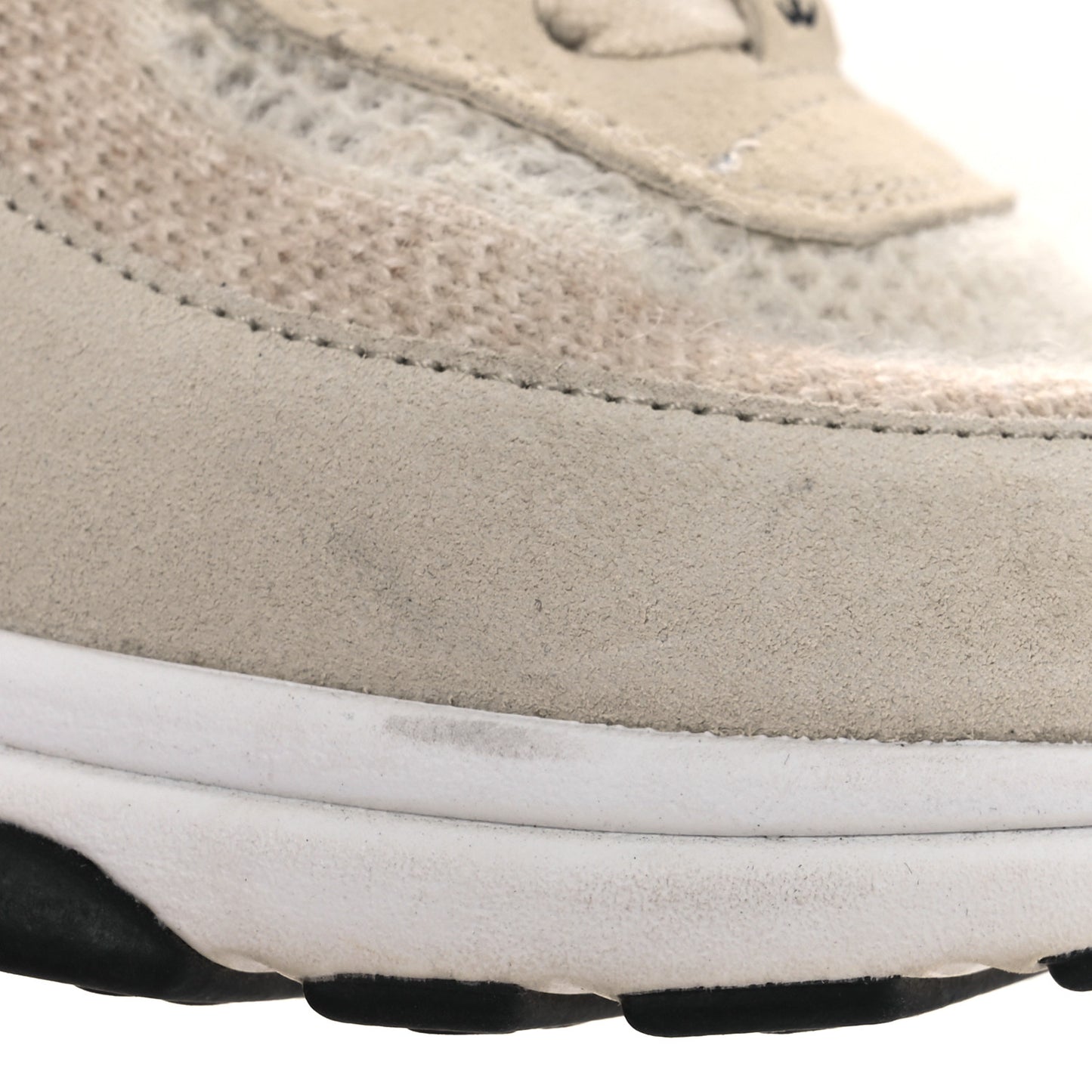 Knit Fabric Suede Calfskin Womens CC Sneakers 38.5 Ivory