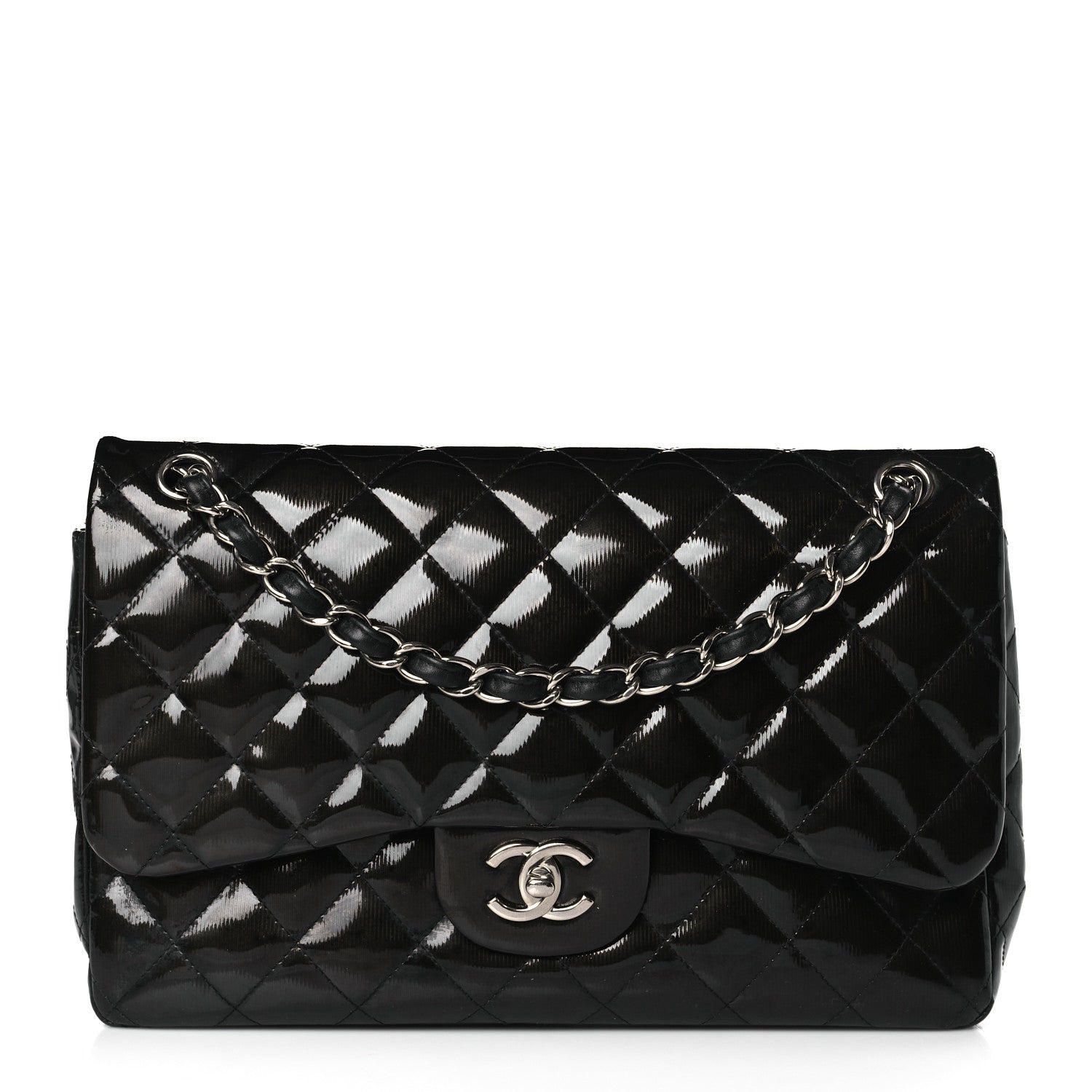 Chanel Striated Patent Quilted Jumbo Double Flap Black 1 of 9