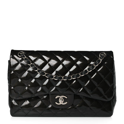 Chanel Striated Patent Quilted Jumbo Double Flap Black 1 of 9