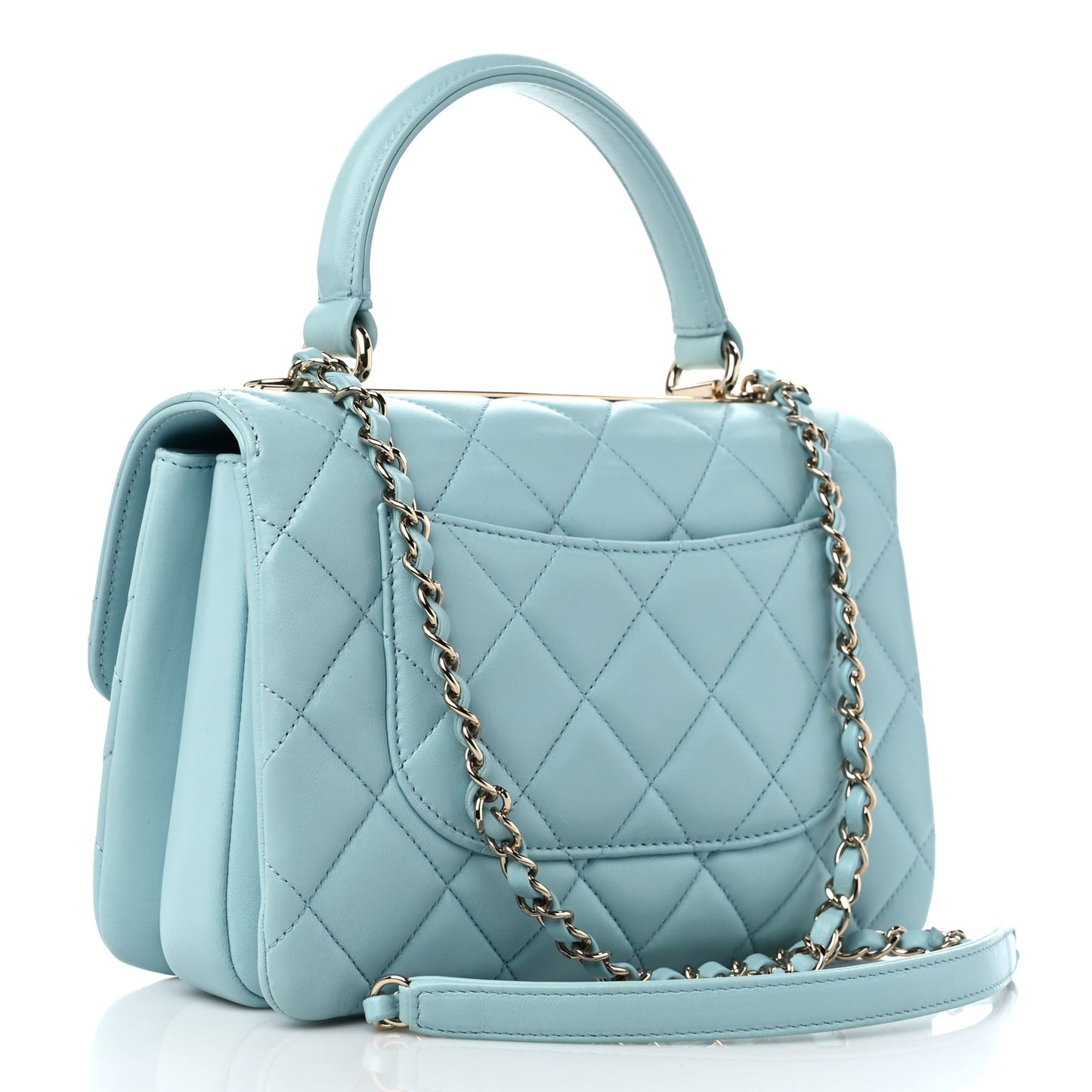 Lambskin Quilted Small Trendy CC Flap Dual Handle Bag Light Blue