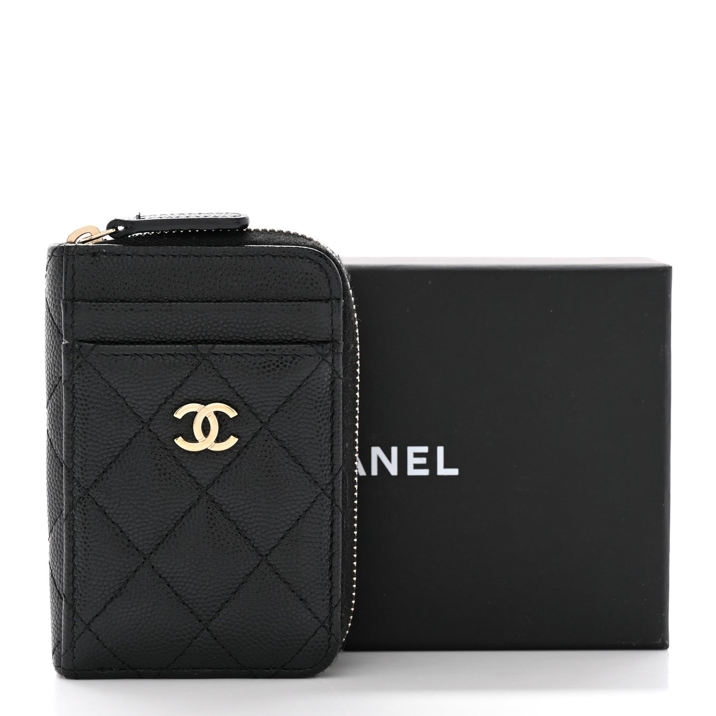 Caviar Quilted Zip Card Holder Black
