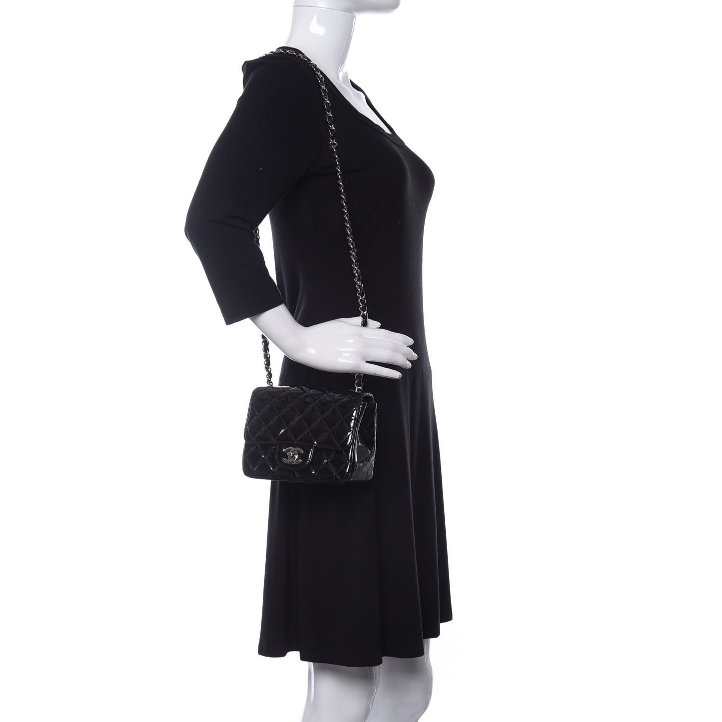 Patent Calfskin Sparkle Quilted Mini Square Flap Black