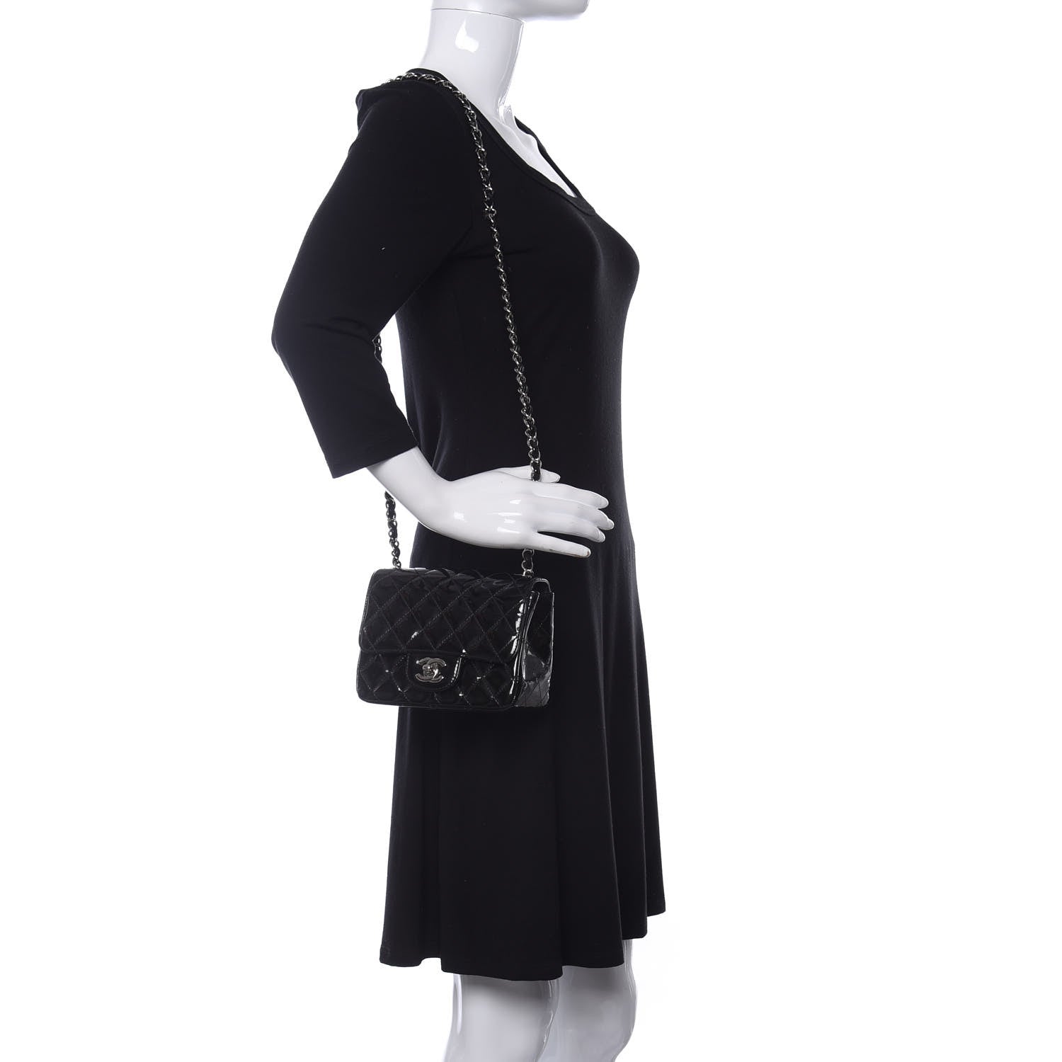 Chanel Patent Calfskin Sparkle Quilted Mini Square Flap Black 2 of 14