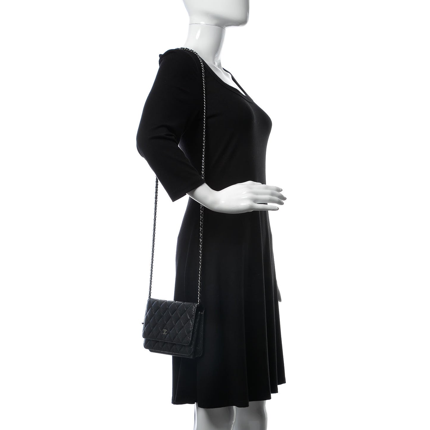 Perforated Lambskin Quilted Wallet On Chain WOC Black