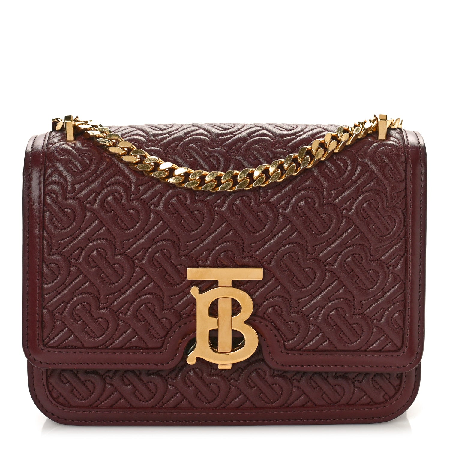 Burberry Calfskin Monogram Embossed Small TB Chain Bag Oxblood 1 of 9