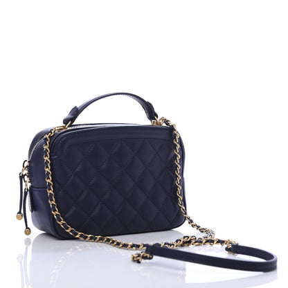 Chanel Calfskin Quilted CC Small Vanity Case Navy 3 of 10
