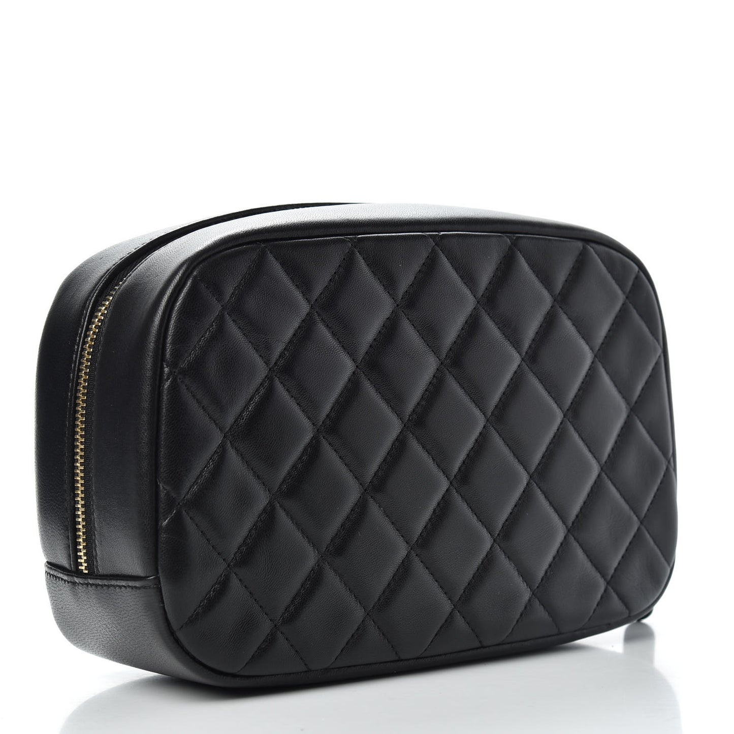 Lambskin Quilted Medium Curvy Pouch Cosmetic Case Black