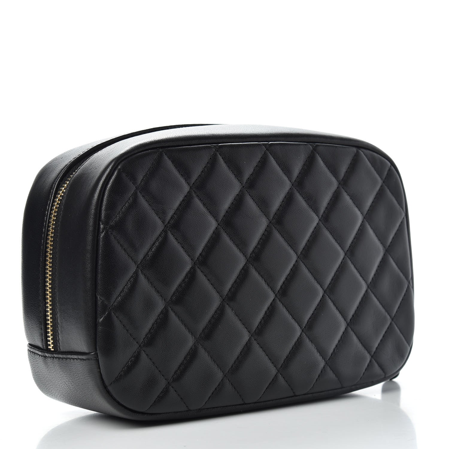 Chanel Lambskin Quilted Medium Curvy Pouch Cosmetic Case Black 3 of 7