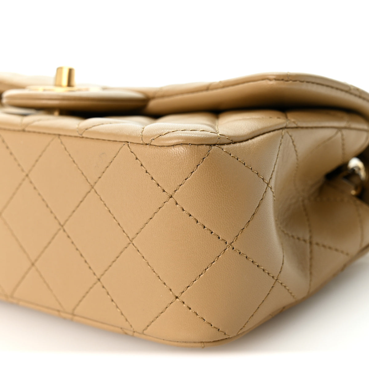 Lambskin Quilted Mini Rectangular Pearl Crush Flap Beige