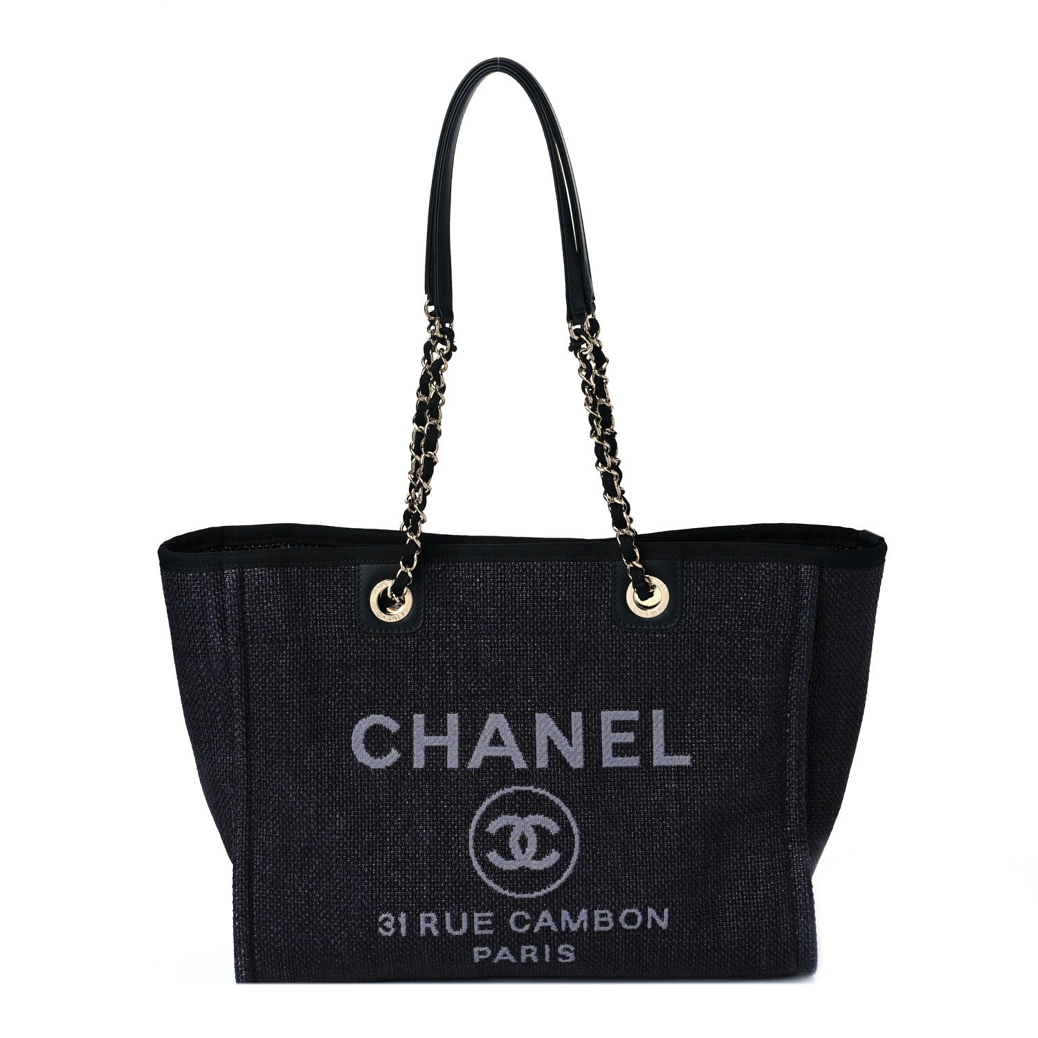 Chanel Woven Straw Raffia Small Deauville Tote Black 1 of 9
