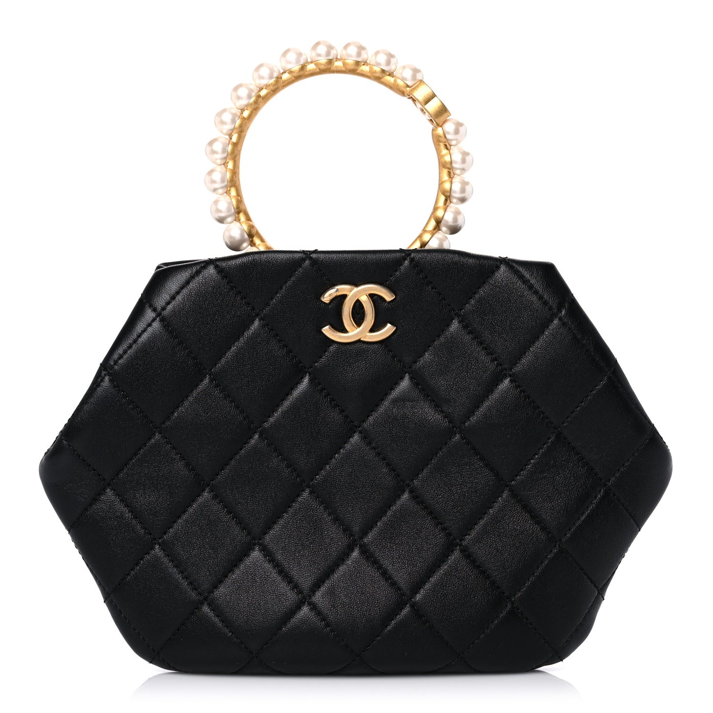 Lambskin Quilted Pearl Crown Clutch Bag Black