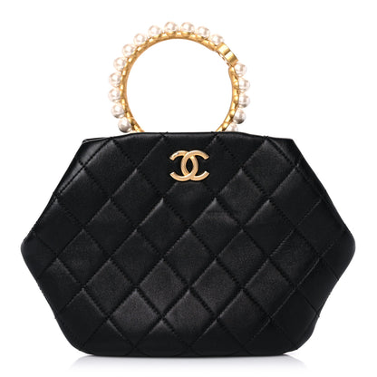 Chanel Lambskin Quilted Pearl Crown Clutch Bag Black 1 of 13
